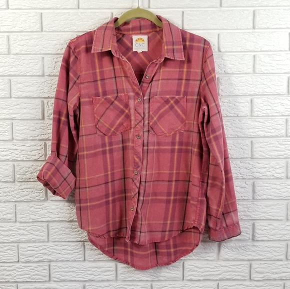 C&C California Tops - C & C California Flannel Shirt S Pink Plaid